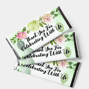Green Hydrangea pink florals candy wrapper label Hershey Bar Favors
