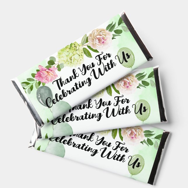 Green Hydrangea pink florals candy wrapper label Hershey Bar Favors (Creator Uploaded)