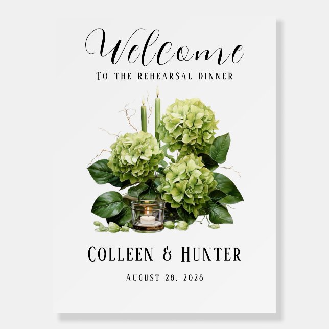 Green Hydrangea Rehearsal Dinner Welcome Sign (Front)