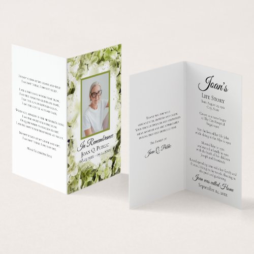 Green Hydrangea Watercolor Funeral Memorial Prayer Business Card