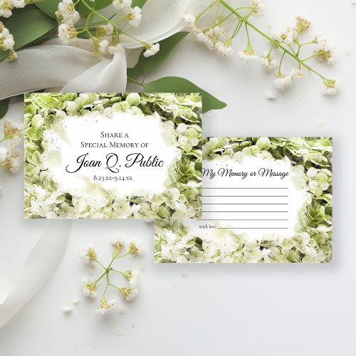 Green Hydrangea Watercolor Share a Memory Funeral  Note Card