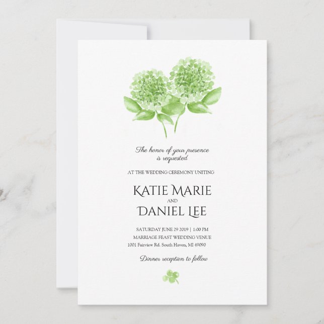 Green Hydrangea Wedding Invitation (Front)