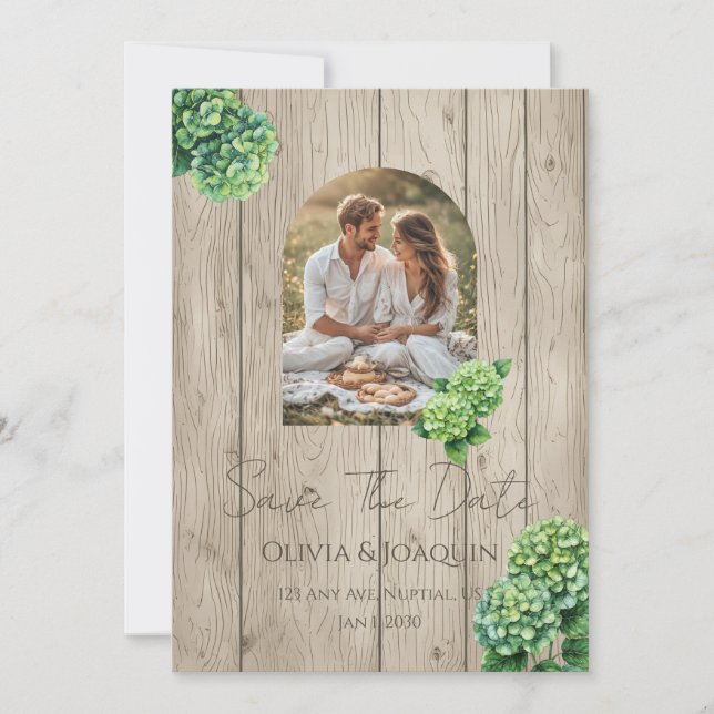 Green Hydrangea Wedding Invitation (Front)