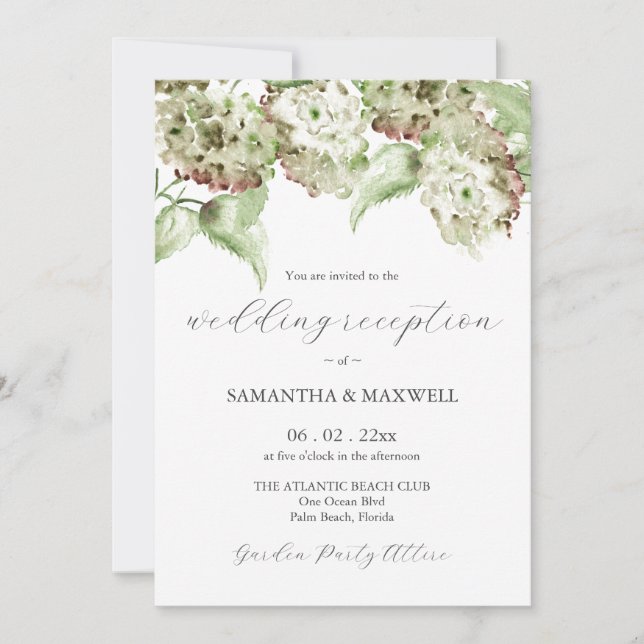 Green Hydrangea Wedding Invites for Reception (Front)