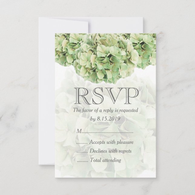 Green Hydrangea Wedding RSVP Card (Front)