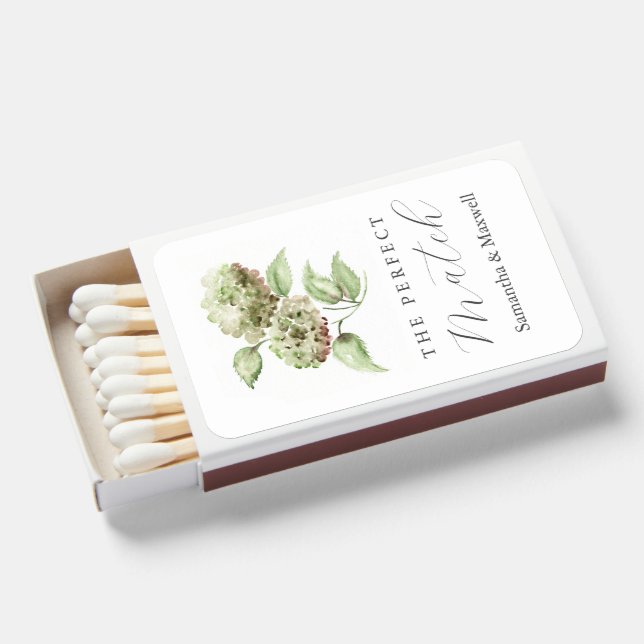 Green Hydrangea Wedding Theme Matchboxes (Front Open)