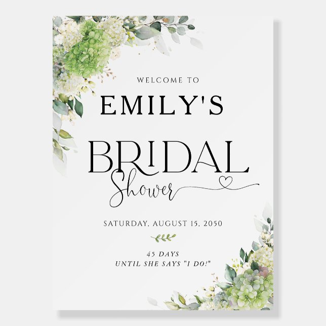 Green Hydrangeas Bridal Shower Foam Boards (Front)