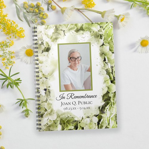 Green Hydrangeas Watercolor Funeral Guest Book