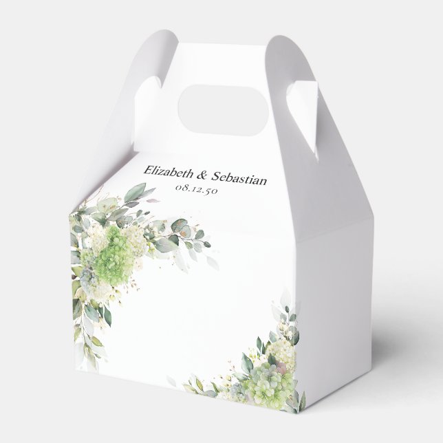 Green Hydrangeas Wedding Favor Box (Front Side)