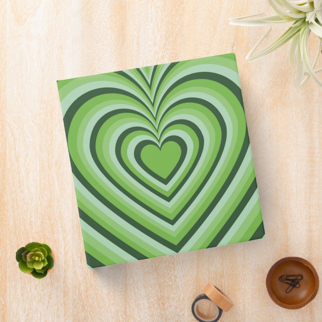Green Hypnotic Heart Love Pattern 3 Ring Binder (In Situ)