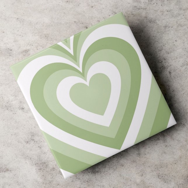 Green Hypnotic Heart Love Pattern Ceramic Tile (Creator Uploaded)