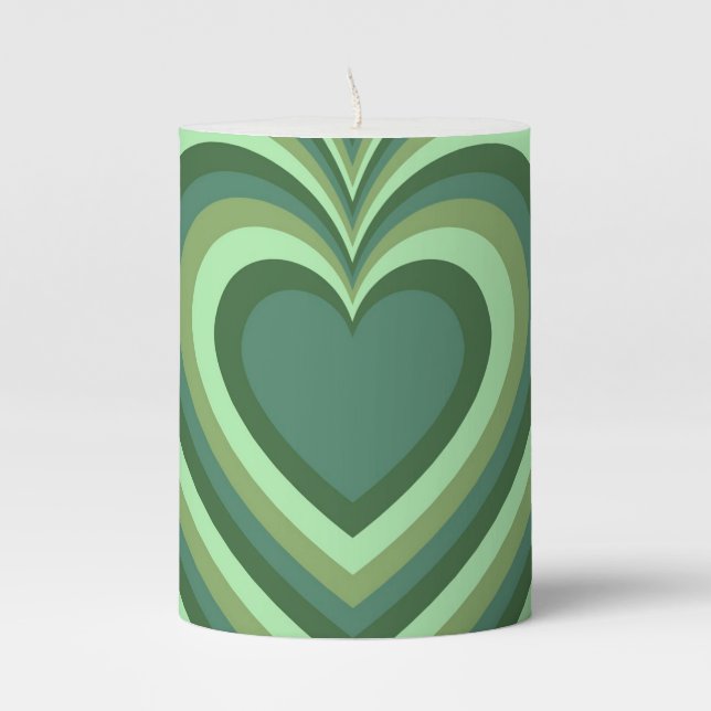 Green Hypnotic Heart Love Pattern Pillar Candle (Front)