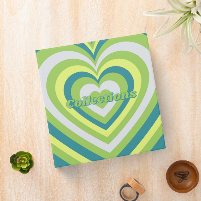 Green Hypnotic Heart Y2K Pattern 3 Ring Binder (In Situ)