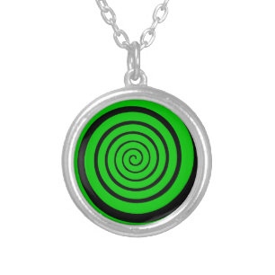 green hypnotic spiral silver plated necklace