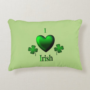 Green I Heart Irish Decorative Pillow
