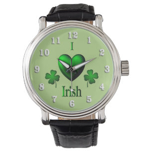 Green I Heart Irish w White Numbers Watch