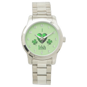 Green I Heart Irish w White Numbers Watch