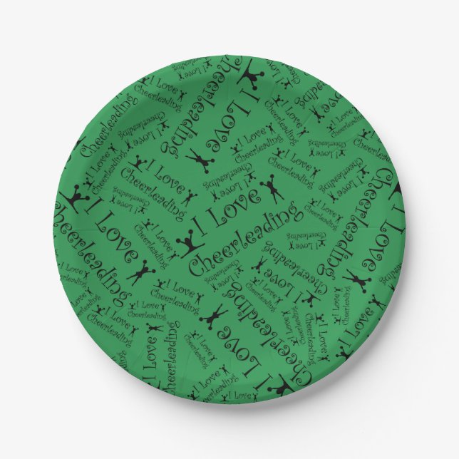 Green I love cheerleading Paper Plates (Front)