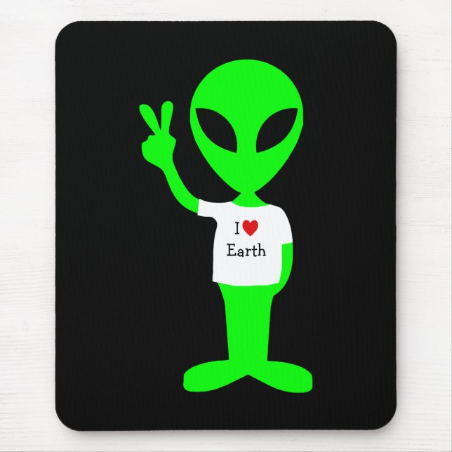 Green "I Love Earth" Alien Mouse Pad (Front)