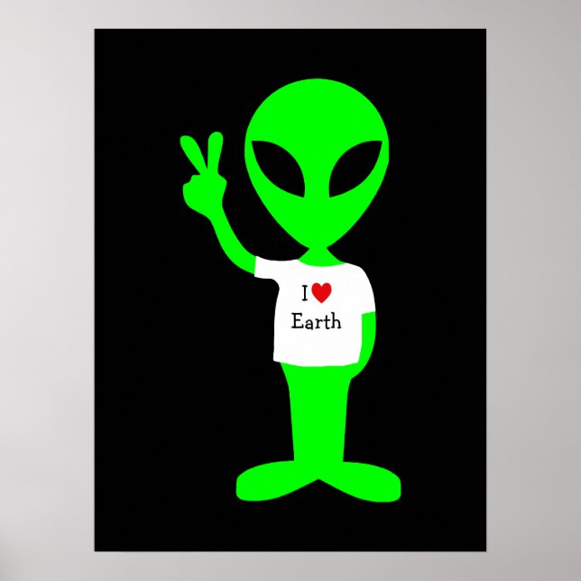 Green "I Love Earth" Alien Poster (Front)