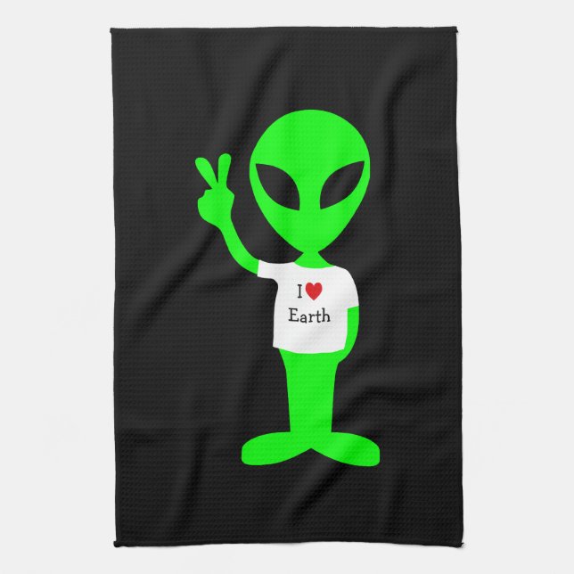 Green "I Love Earth" Alien Towel (Vertical)
