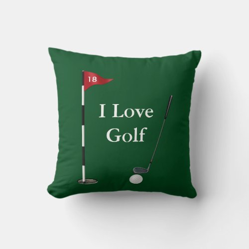Green I Love Golf Sports Throw Pillow