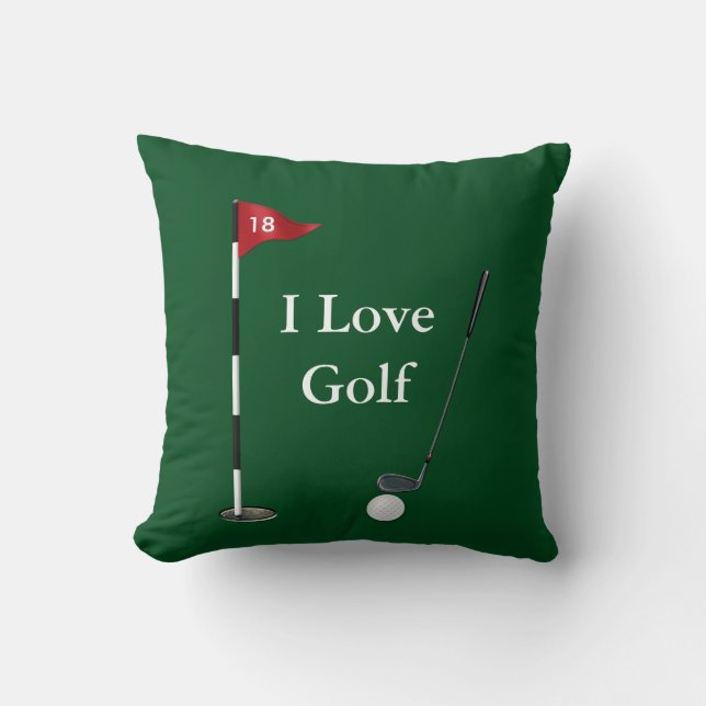 Green "I Love Golf" Sports Throw Pillow (Front)