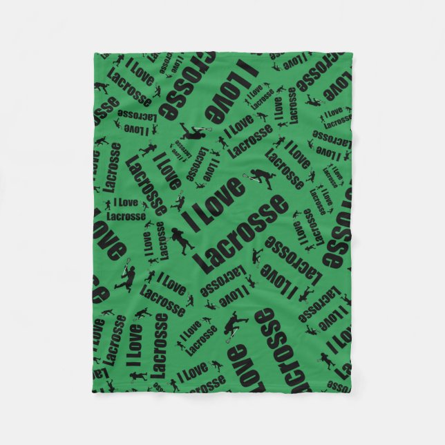 Green I love lacrosse Fleece Blanket (Front)