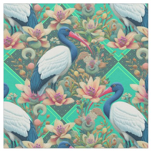 Green Ibis Bloom Fabric