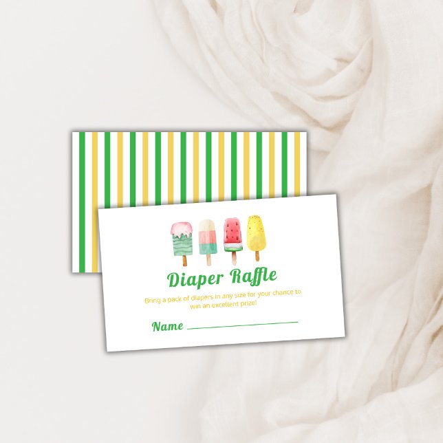 Green Ice Cream Pop Diaper Raffle Baby Shower  Enclosure Card (Grren Ice Cream Pop Diaper Raffle Baby Shower Enclosure Card)
