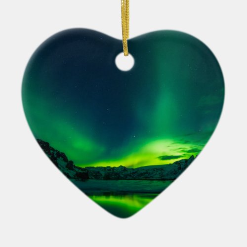 Green Iceland northern lights Ceramic Ornament