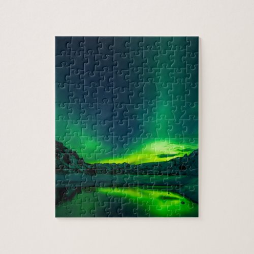 Green Iceland northern lights Jigsaw Puzzle
