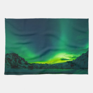 Green Iceland northern lights Kitchen Towel