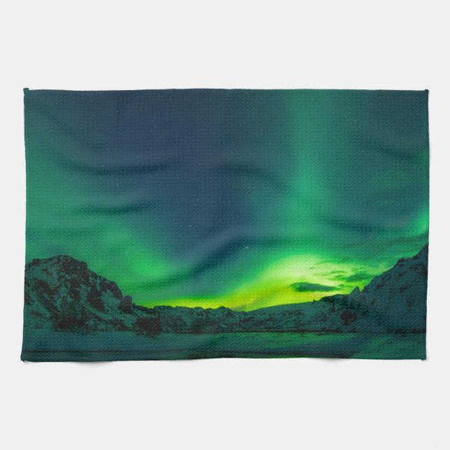 Green Iceland northern lights Kitchen Towel (Horizontal)