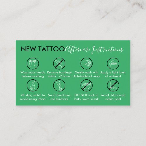 Green Icon Body Art Aftercare Instructions Tattoo Business Card
