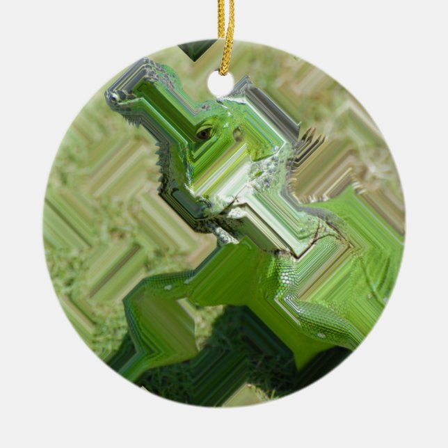Green Iguana Ceramic Ornament (Front)