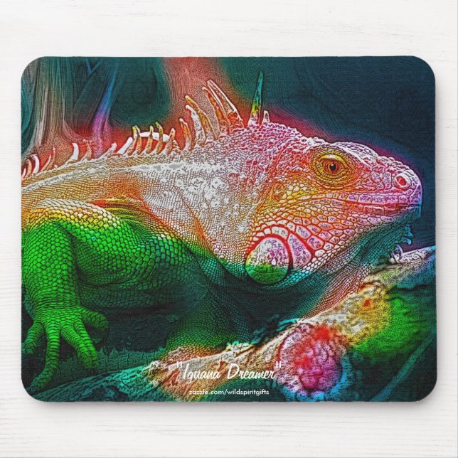 Green Iguana Fantasy Art Wildlife Mousemat Mouse Pad (Front)
