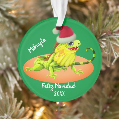 Green Iguana in Santa Hat  Ornament