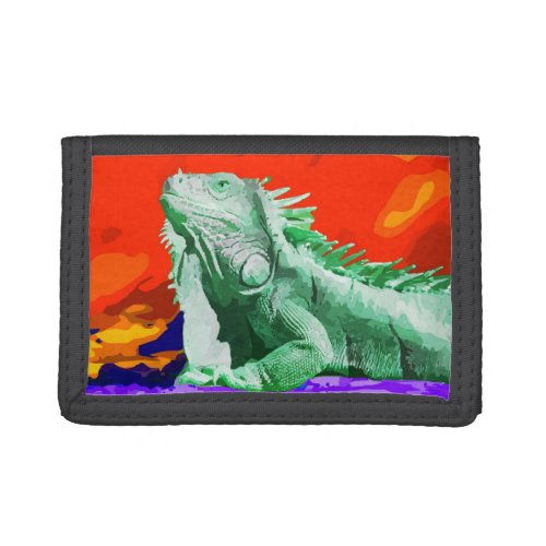 Green Iguana Lizard Painted Portrait Trifold Wallet