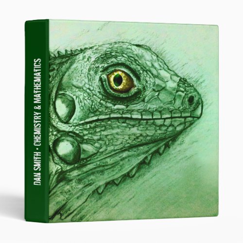 Green Iguana Realistic Drawing Cute Reptile 3 Ring Binder