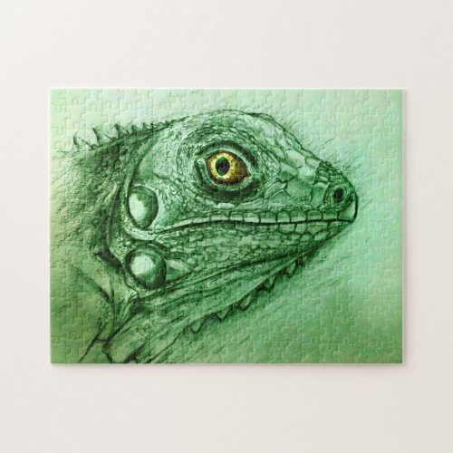 Green Iguana Realistic Drawing Cute Reptile Jigsaw Puzzle