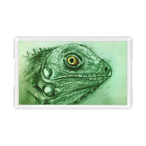 Green Iguana Serving Tray Realistic Drawing Acrylic Tray