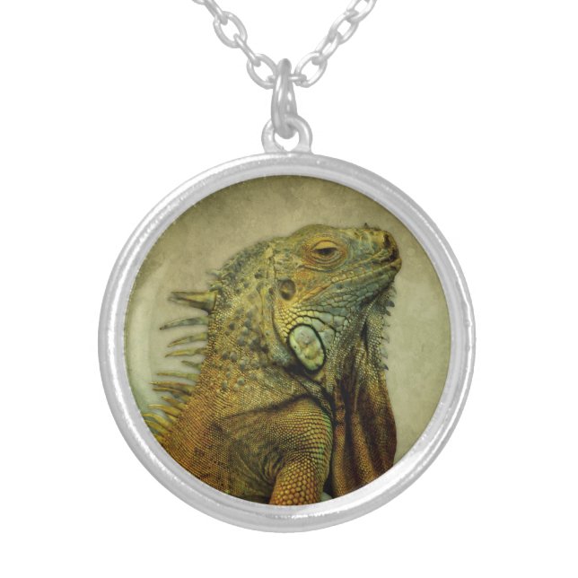 Green Iguana Silver Plated Necklace (Front)