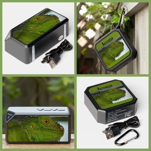 Green Iguana Up Close and Personal Photographic Bluetooth Speaker