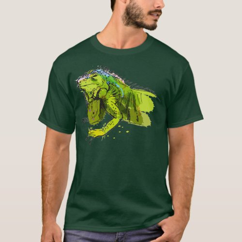 Green Iguana Watercolor T_Shirt