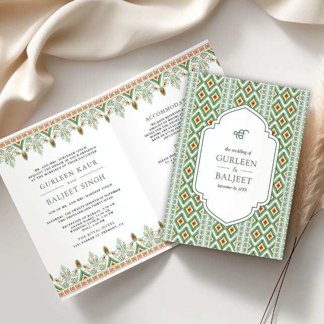 Green Ikat All in One Anand Karaj Sikh Wedding Invitation (Creator Uploaded)