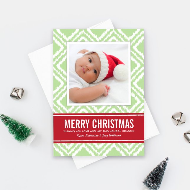 Green Ikat Merry Christmas Photo Holiday Card (Creator Uploaded)