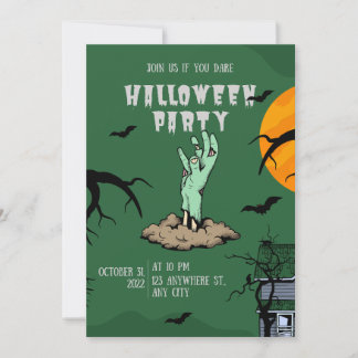 Green Illustrated Halloween Party Invitation