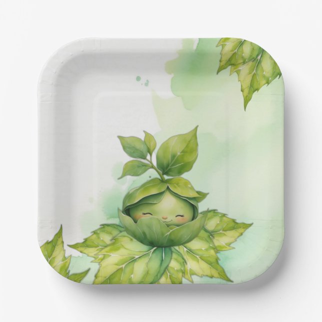 Green Illustrated Nature Baby Shower Paper Plates (Front)