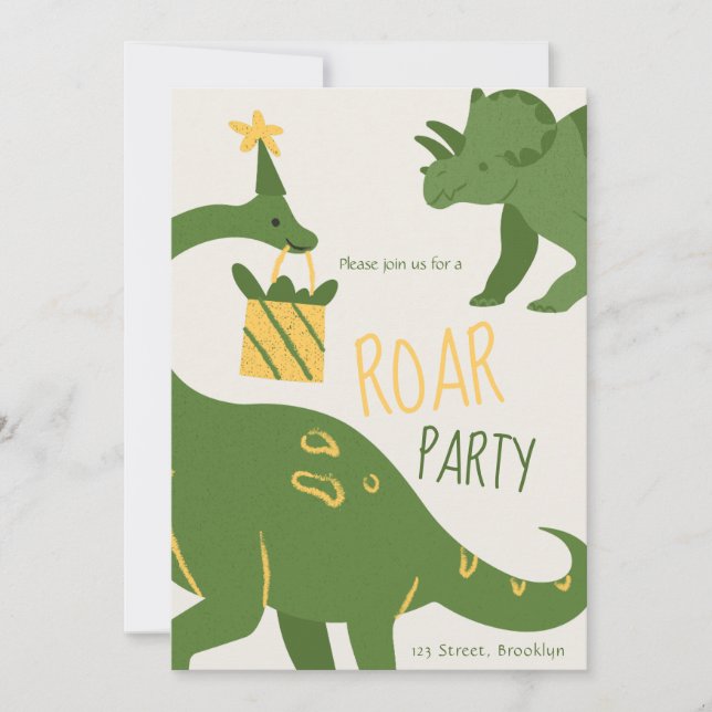 Green Illustrative Roar Birthday Party Invitation (Front)